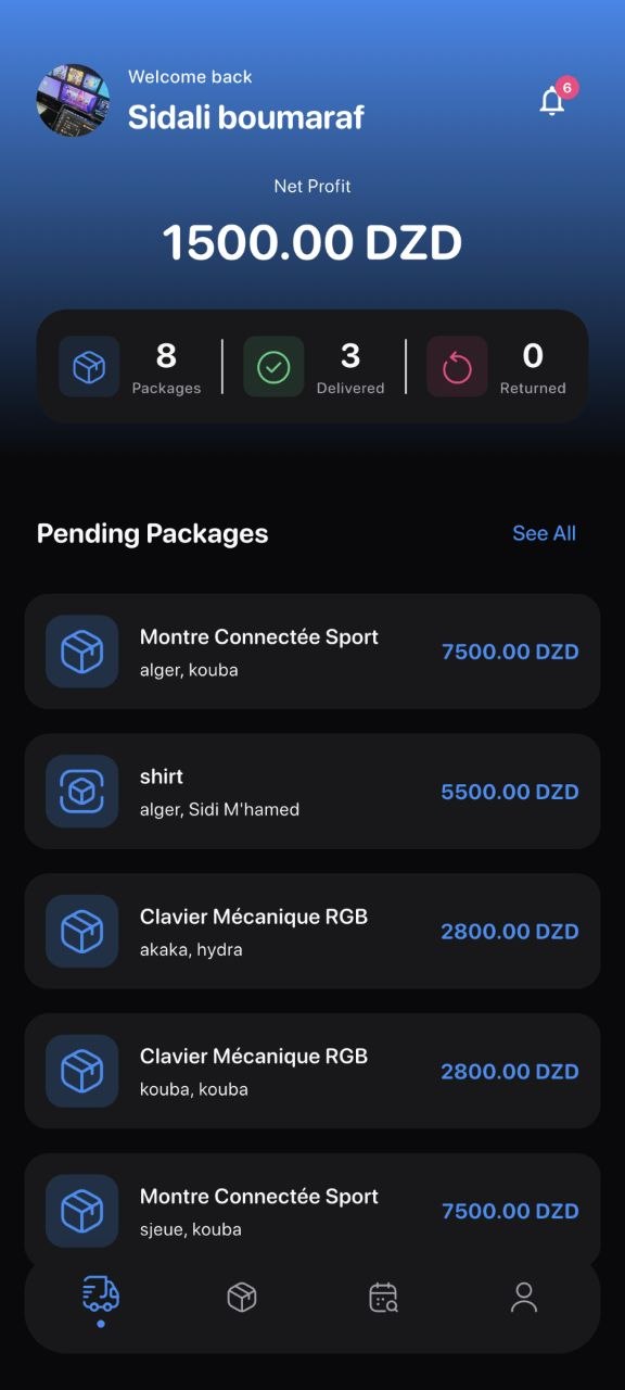 Delivey app mobile screens