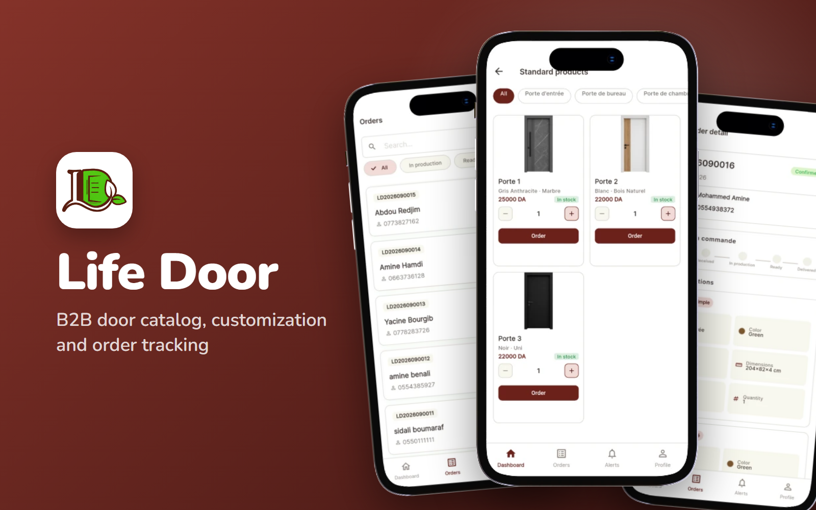 Life Door B2B door ordering app screens