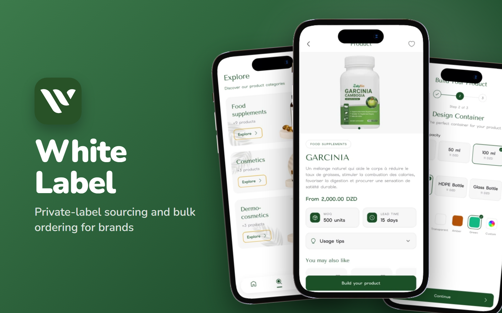 White Label B2B private-label ordering app screens